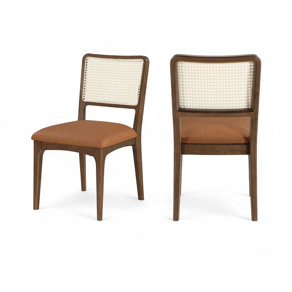 Atrium Cognac Vegan Leather Upholstered Dining Chair, Set of 2. Picture 1