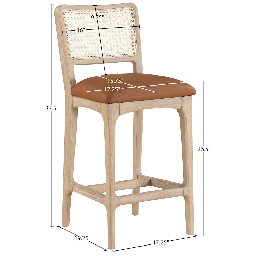 Atrium Cognac Vegan Leather Upholstered Counter Stool, Set of 2. Picture 12