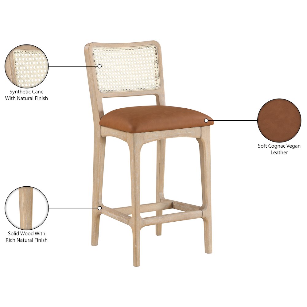 Atrium Cognac Vegan Leather Upholstered Counter Stool, Set of 2. Picture 13