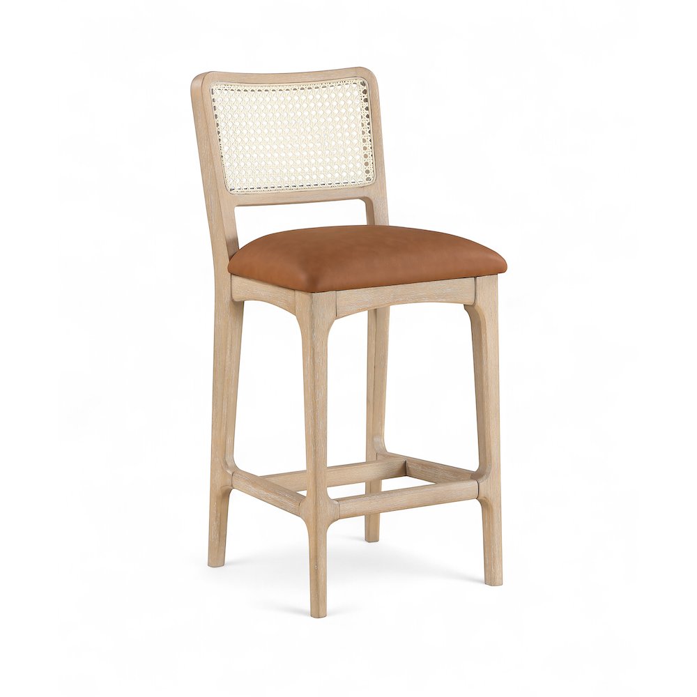 Atrium Cognac Vegan Leather Upholstered Counter Stool, Set of 2. Picture 3