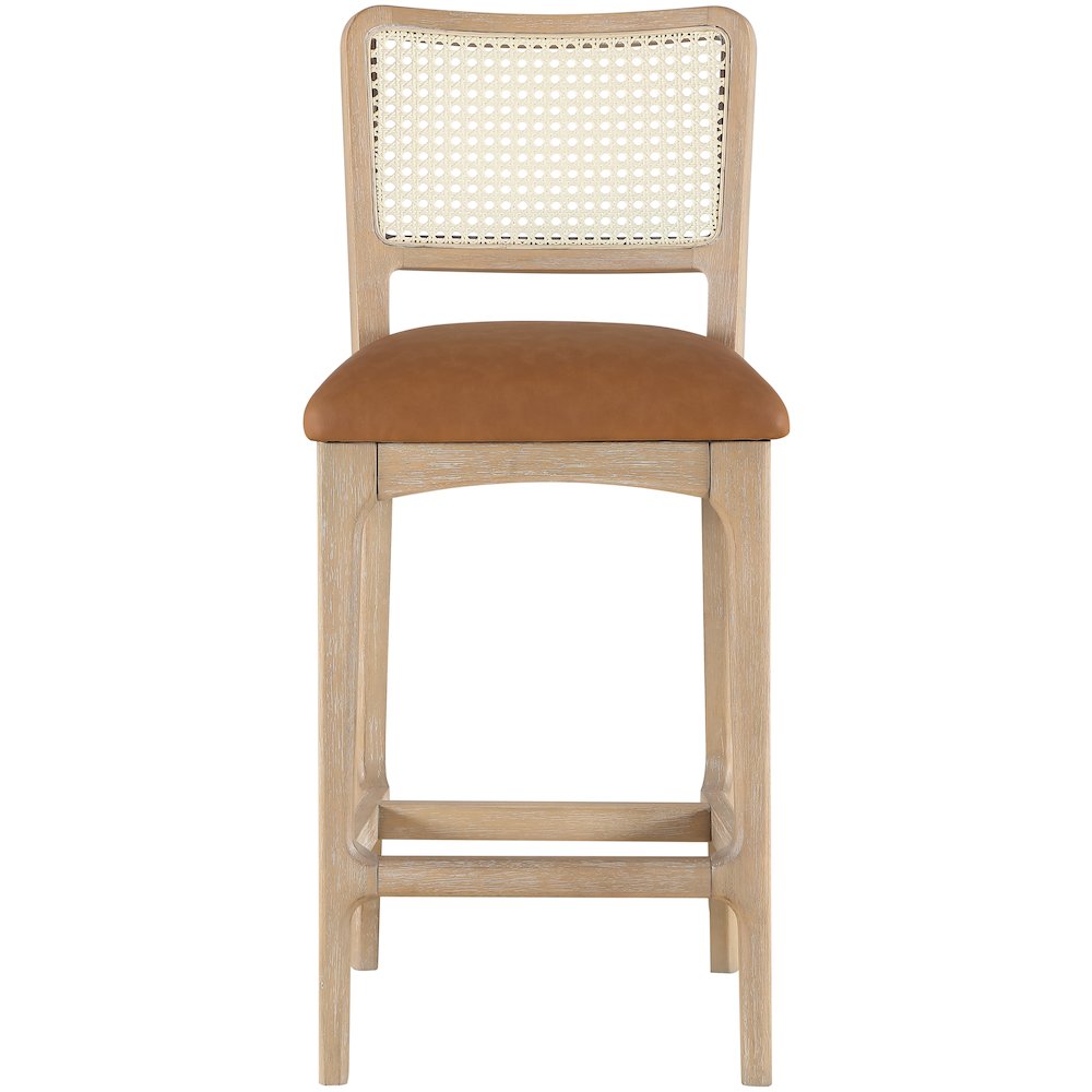 Atrium Cognac Vegan Leather Upholstered Counter Stool, Set of 2. Picture 2