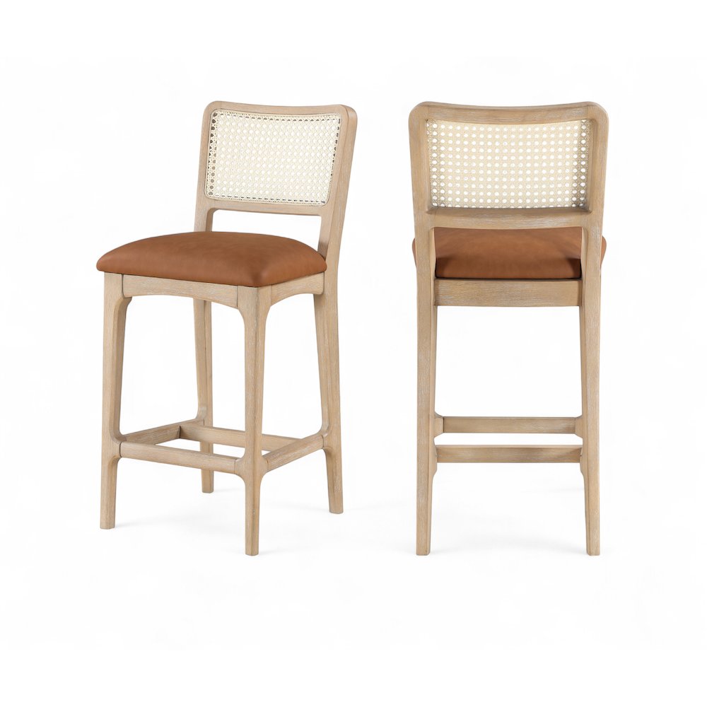 Atrium Cognac Vegan Leather Upholstered Counter Stool, Set of 2. Picture 1