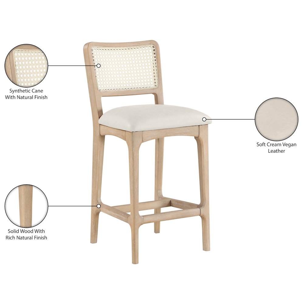 Atrium Cream Vegan Leather Upholstered Counter Stool, Set of 2. Picture 13