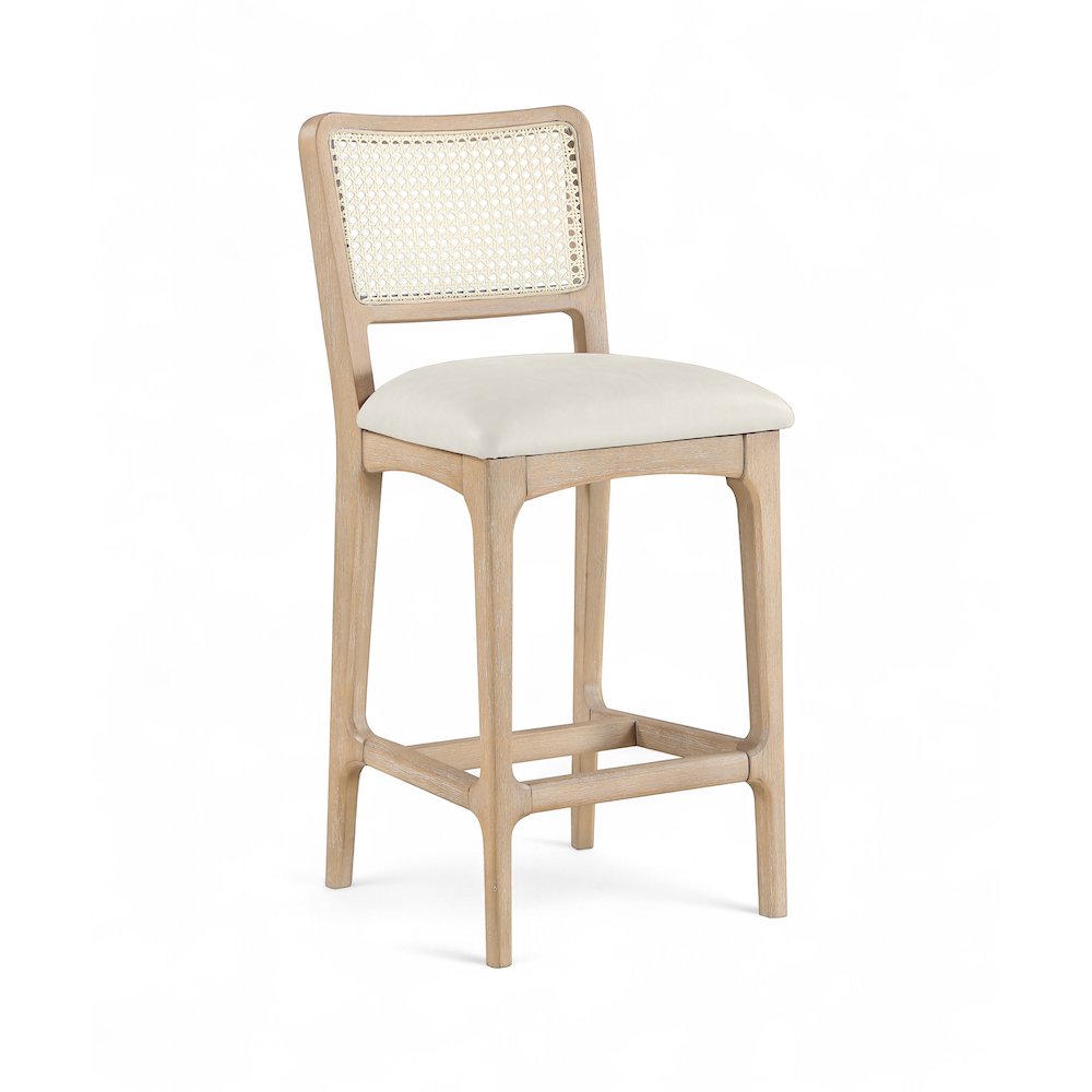 Atrium Cream Vegan Leather Upholstered Counter Stool, Set of 2. Picture 3