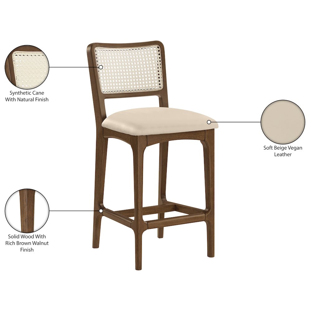 Atrium Beige Vegan Leather Upholstered Counter Stool, Set of 2. Picture 13
