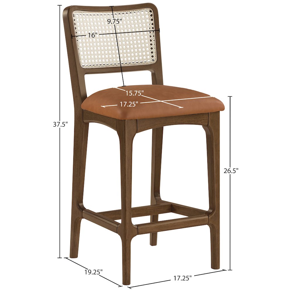 Atrium Cognac Vegan Leather Upholstered Counter Stool, Set of 2. Picture 12
