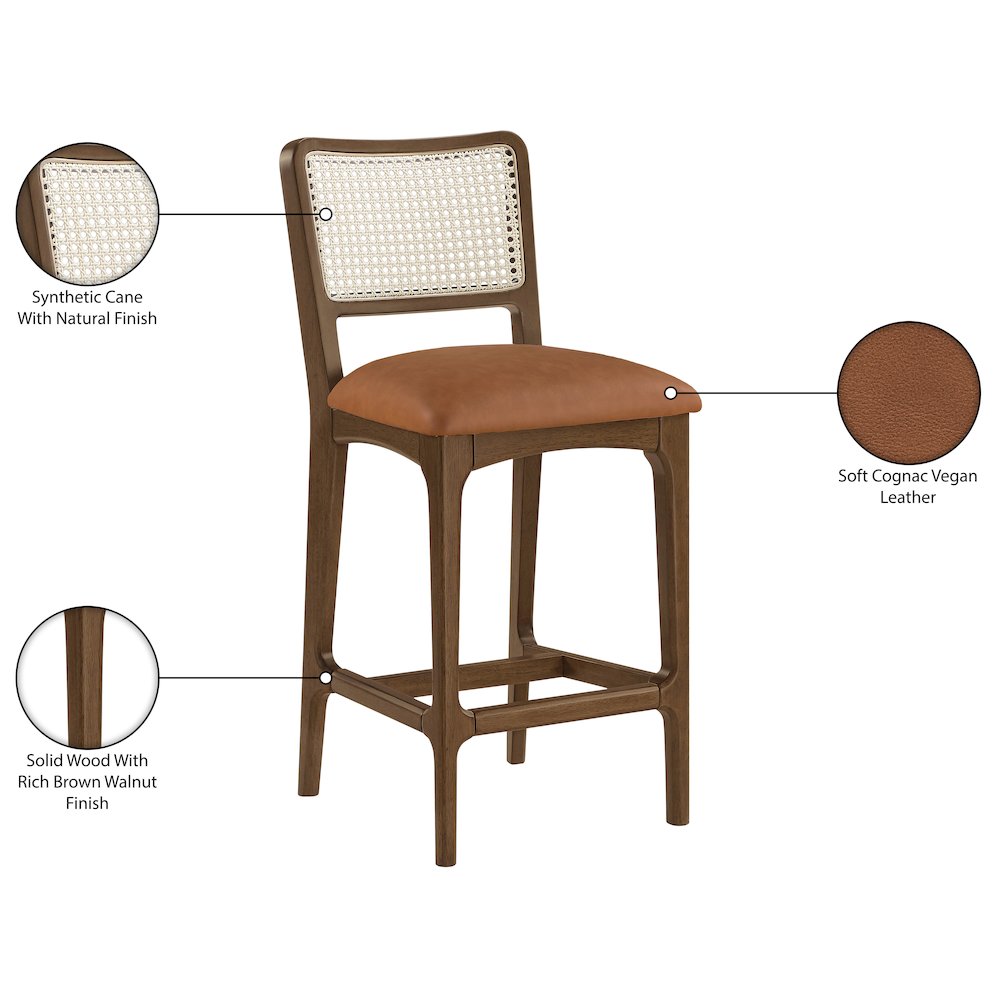 Atrium Cognac Vegan Leather Upholstered Counter Stool, Set of 2. Picture 13