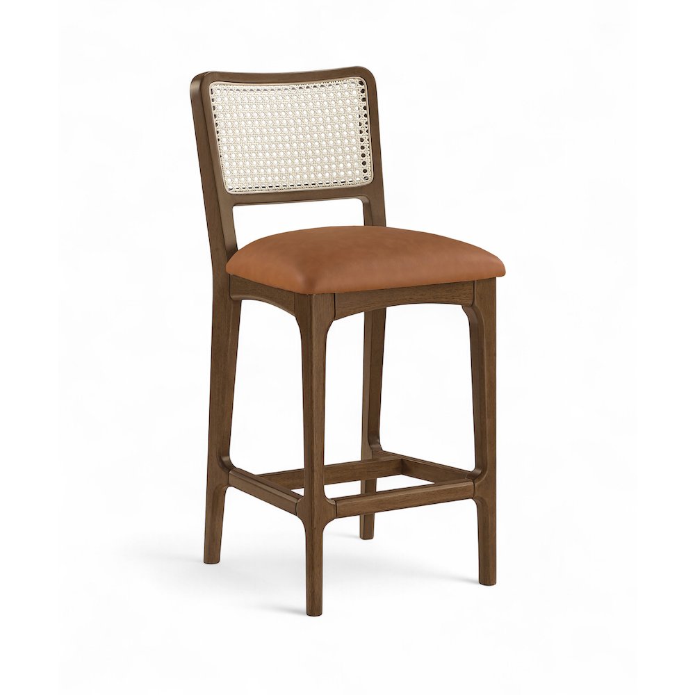 Atrium Cognac Vegan Leather Upholstered Counter Stool, Set of 2. Picture 3