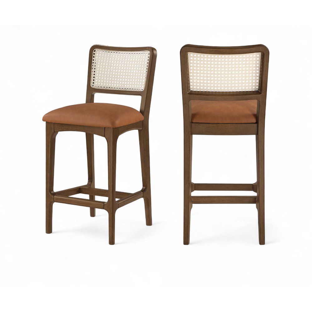 Atrium Cognac Vegan Leather Upholstered Counter Stool, Set of 2. Picture 1