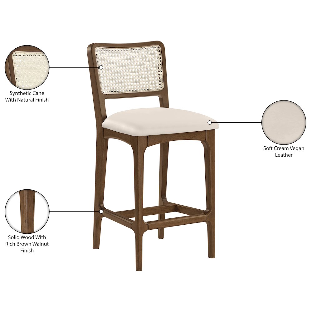 Atrium Cream Vegan Leather Upholstered Counter Stool, Set of 2. Picture 13