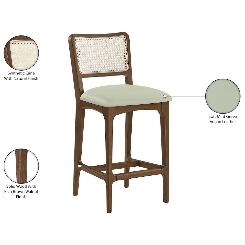 Atrium Mint Vegan Leather Upholstered Counter Stool, Set of 2. Picture 13