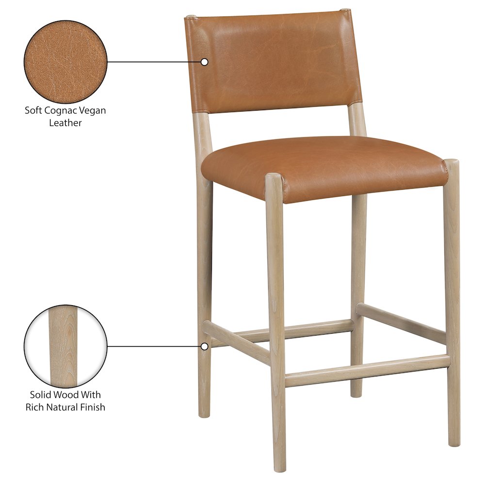 Andie Cognac Vegan Leather Upholstered Counter Stool. Picture 10