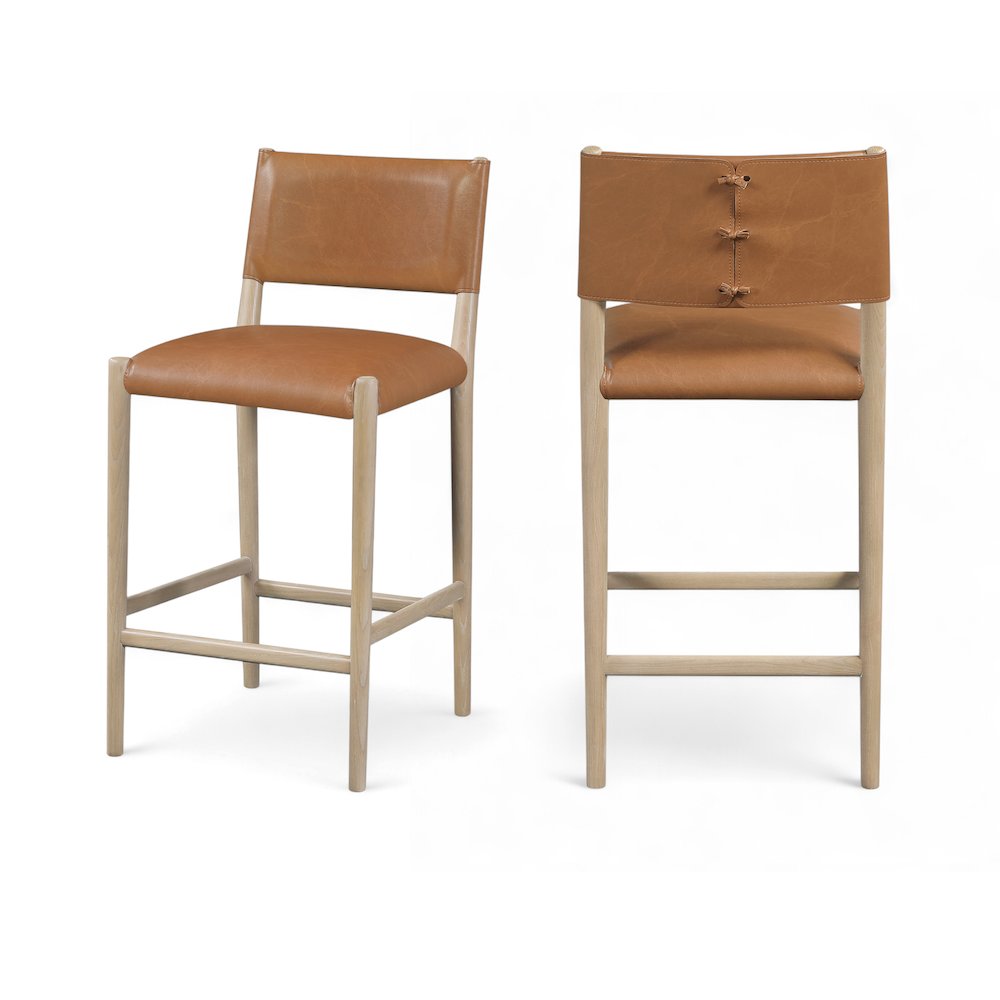 Andie Cognac Vegan Leather Upholstered Counter Stool. Picture 11