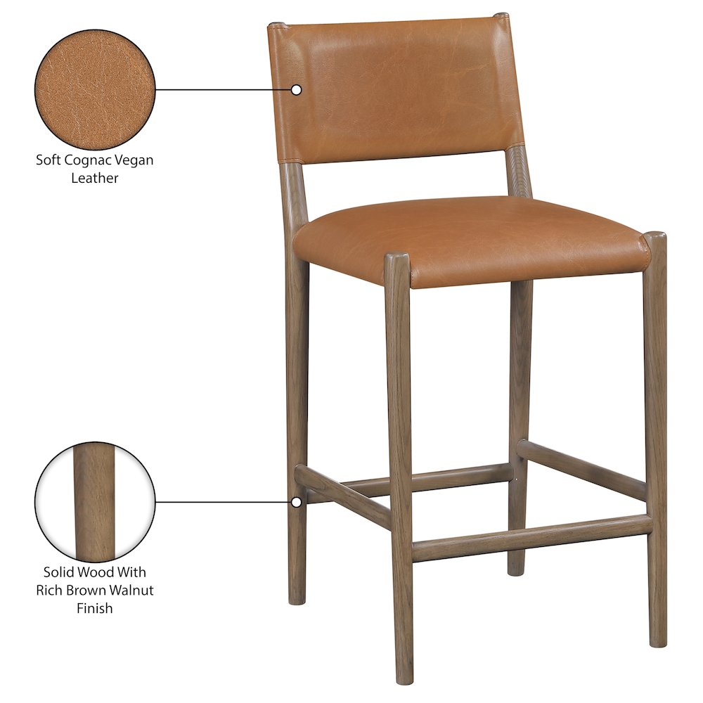 Andie Cognac Vegan Leather Upholstered Counter Stool. Picture 10