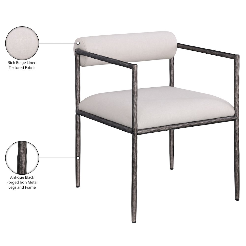 Axis Beige Linen Textured Fabric Upholstered Dining Chair, Set of 2. Picture 12
