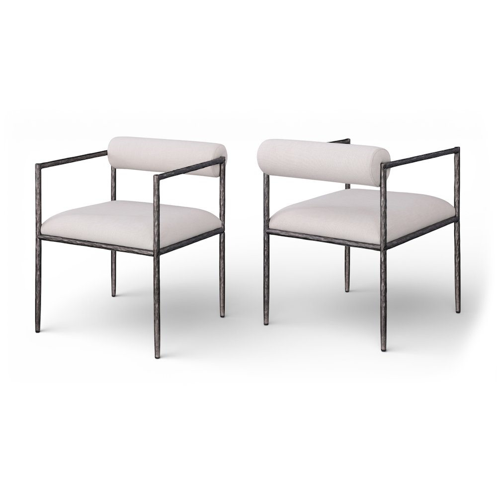 Axis Beige Linen Textured Fabric Upholstered Dining Chair, Set of 2. Picture 1