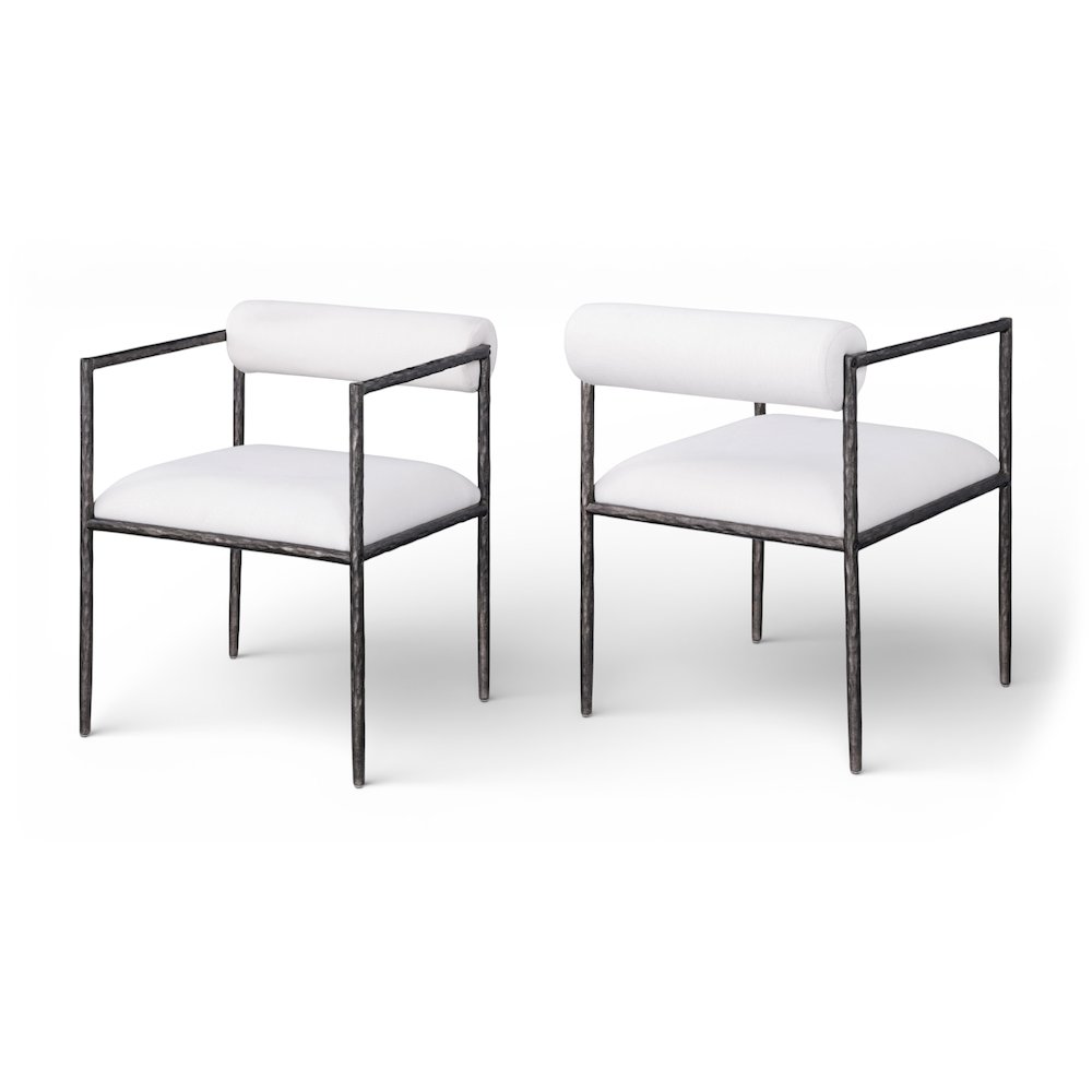 Axis Cream Linen Textured Fabric Upholstered Dining Chair, Set of 2. Picture 1