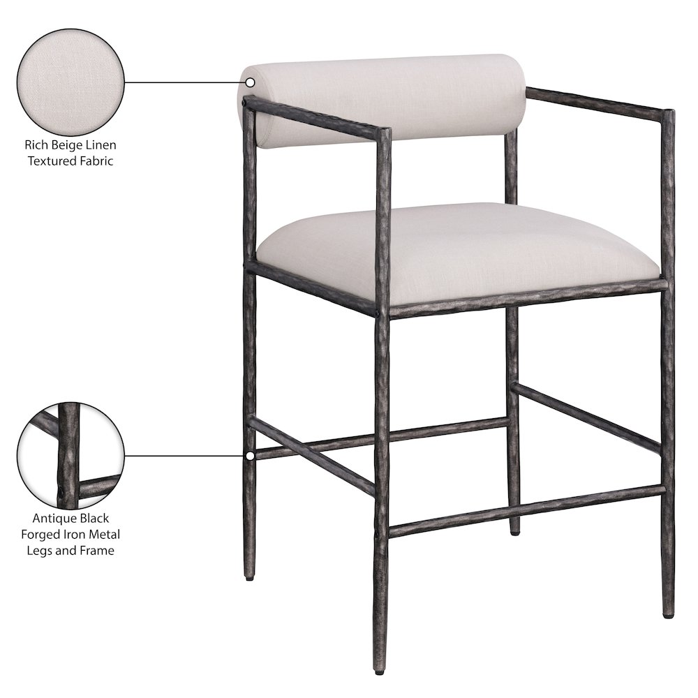 Axis Beige Linen Textured Fabric Upholstered Counter Stool, Set of 2. Picture 13