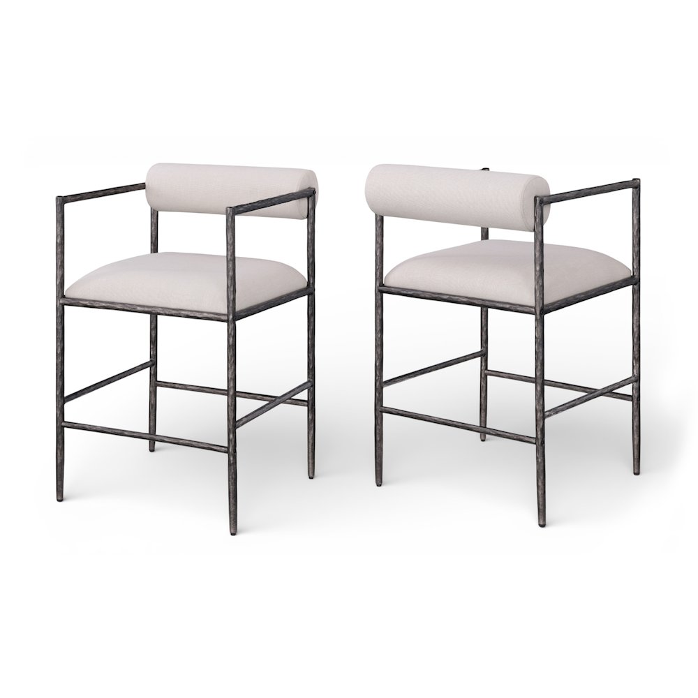 Axis Beige Linen Textured Fabric Upholstered Counter Stool, Set of 2. Picture 1
