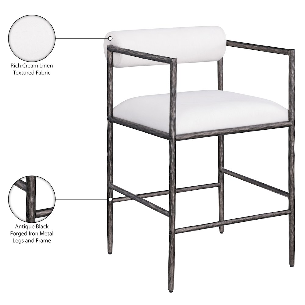 Axis Cream Linen Textured Fabric Upholstered Counter Stool, Set of 2. Picture 13