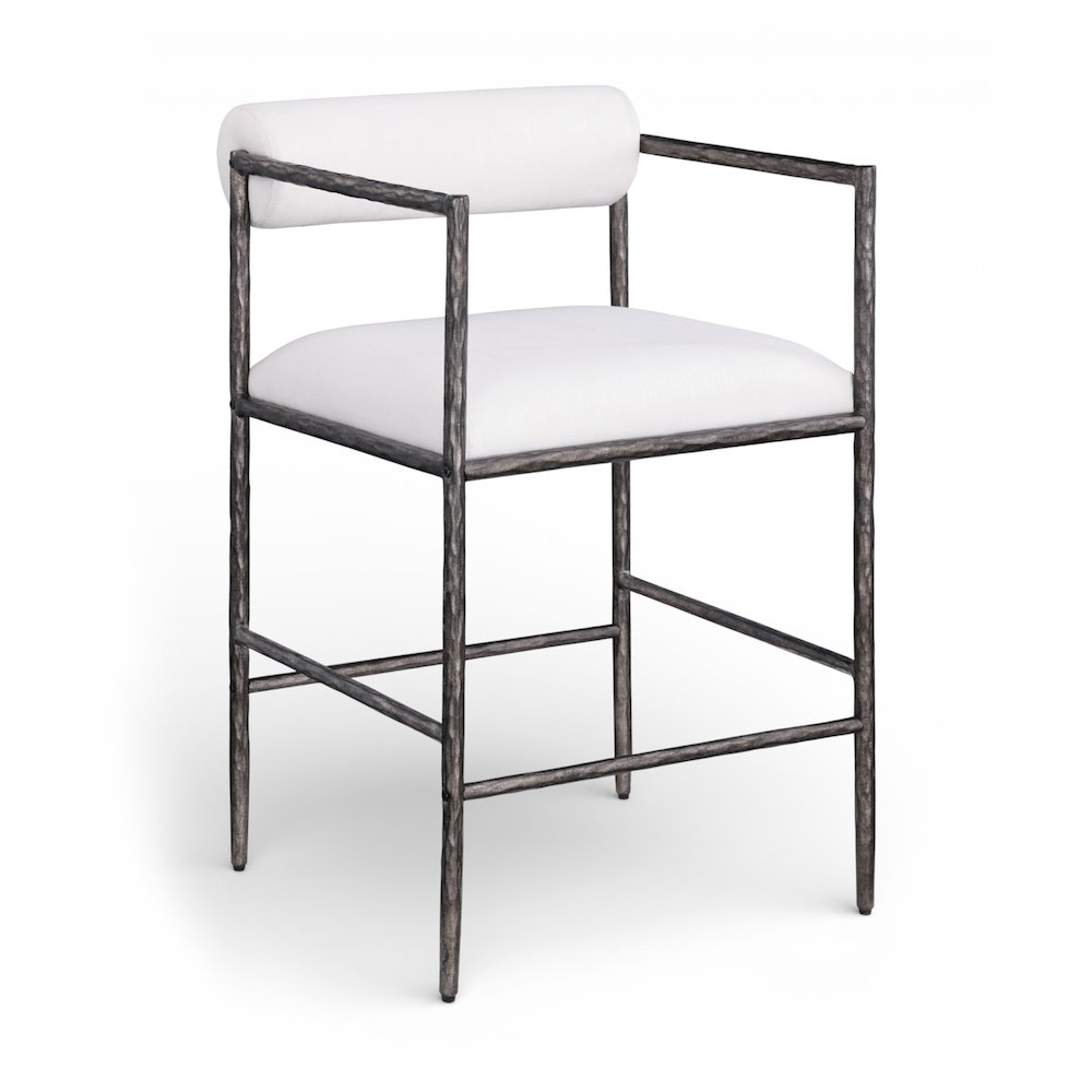 Axis Cream Linen Textured Fabric Upholstered Counter Stool, Set of 2. Picture 3