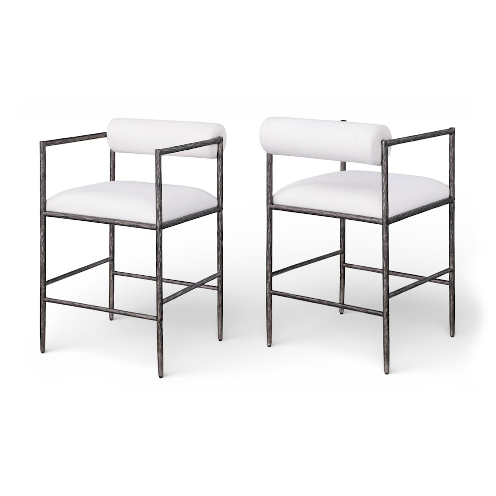 Axis Cream Linen Textured Fabric Upholstered Counter Stool, Set of 2. Picture 1