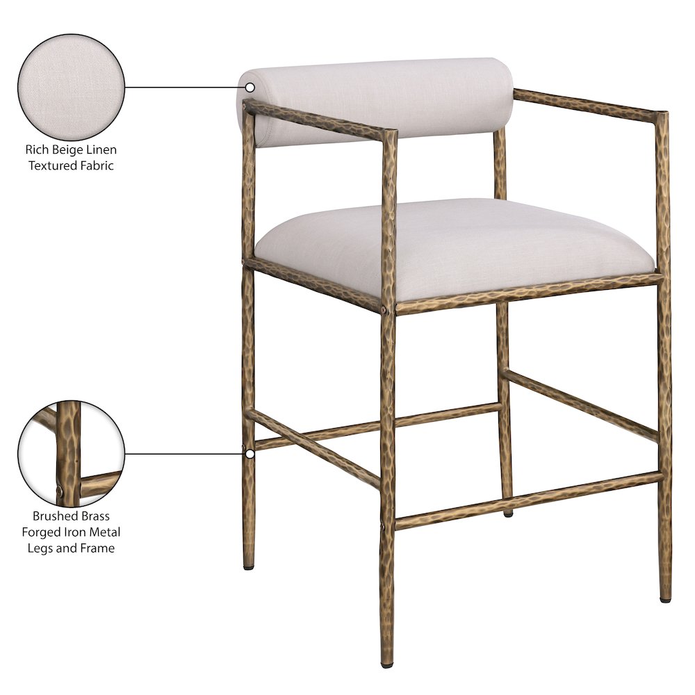 Axis Beige Linen Textured Fabric Upholstered Counter Stool, Set of 2. Picture 13