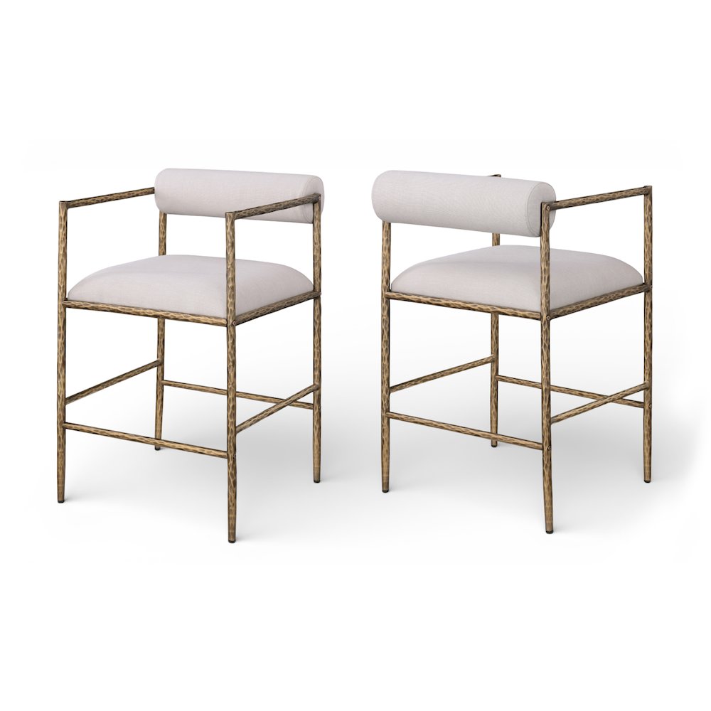 Axis Beige Linen Textured Fabric Upholstered Counter Stool, Set of 2. Picture 1