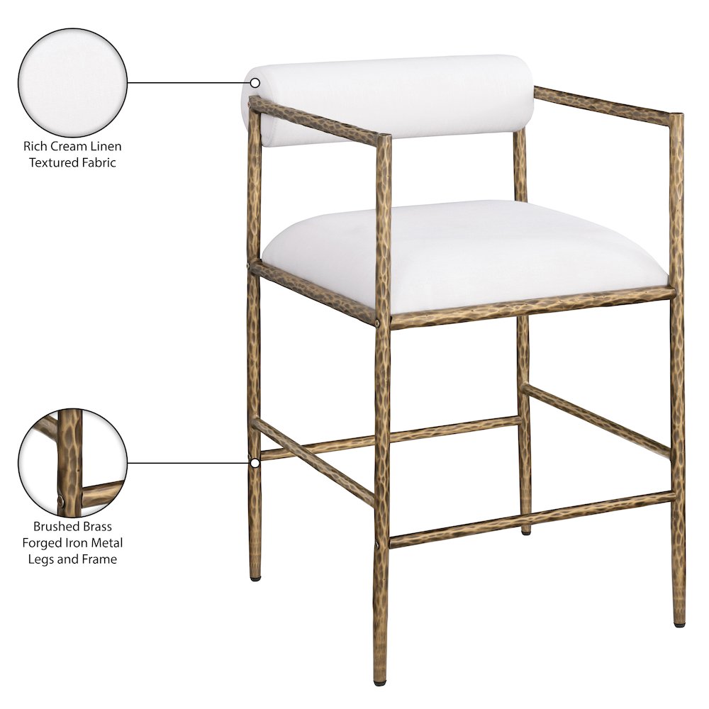 Axis Cream Linen Textured Fabric Upholstered Counter Stool, Set of 2. Picture 13