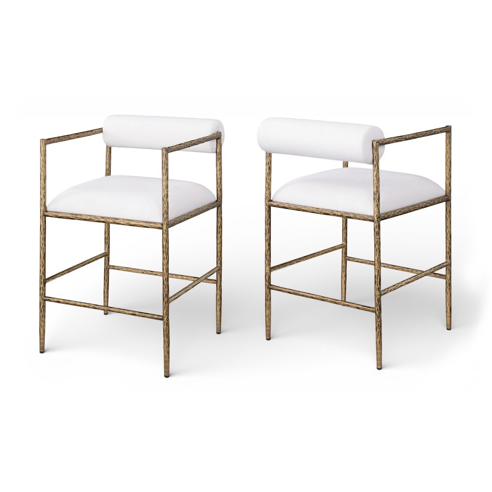 Axis Cream Linen Textured Fabric Upholstered Counter Stool, Set of 2. Picture 1