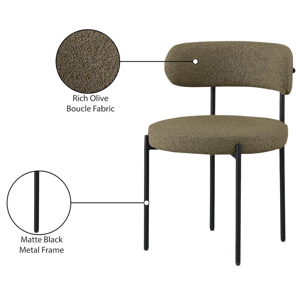 Beacon Olive Green Boucle Fabric Dining Chair, Set of 2. Picture 8