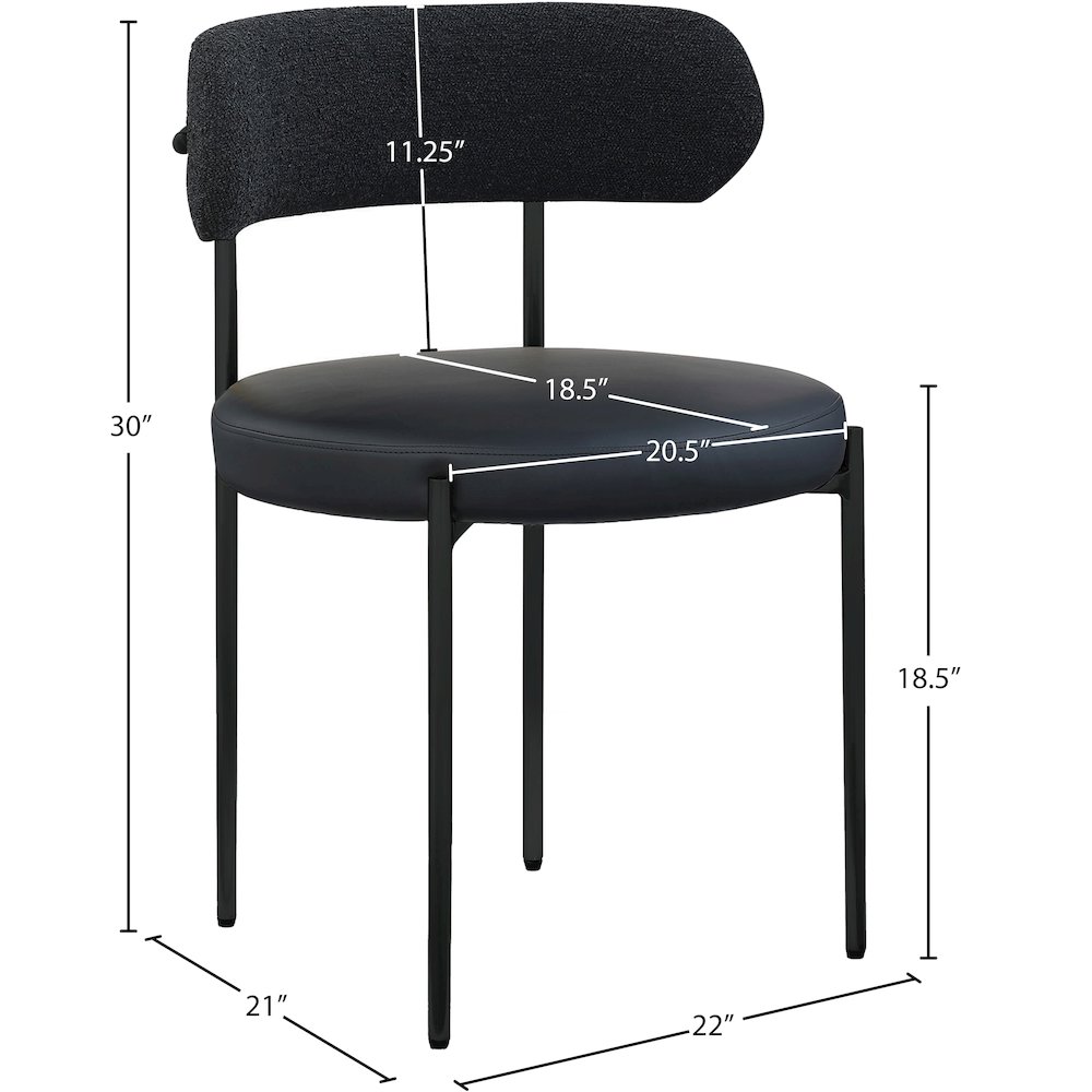 Beacon Black Vegan Leather and Boucle Fabric Dining Chair, Set of 2. Picture 8
