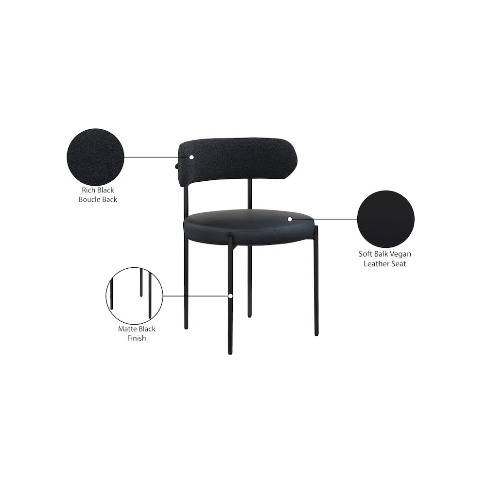 Beacon Black Vegan Leather and Boucle Fabric Dining Chair, Set of 2. Picture 9