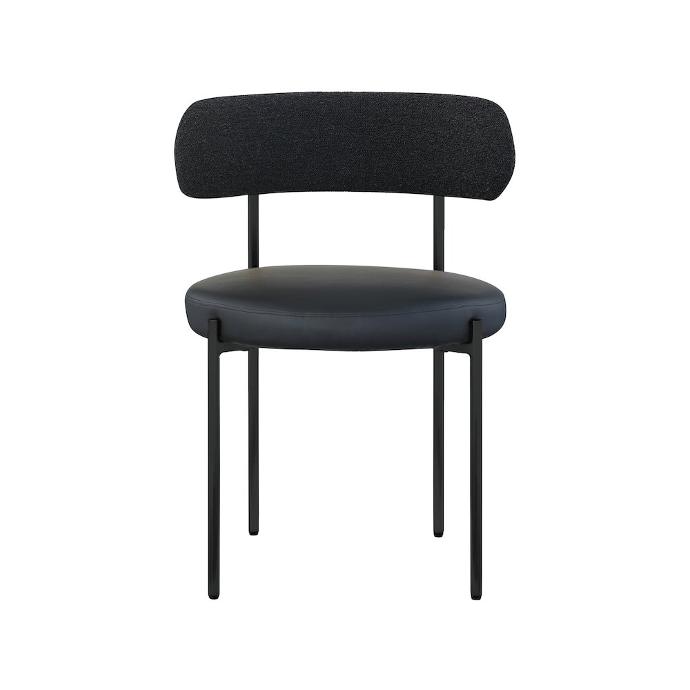 Beacon Black Vegan Leather and Boucle Fabric Dining Chair, Set of 2. Picture 3