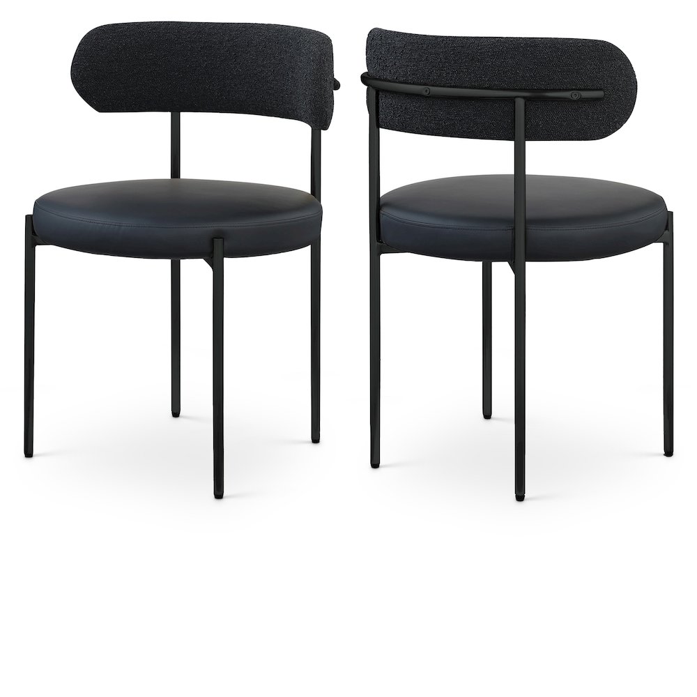 Beacon Black Vegan Leather and Boucle Fabric Dining Chair, Set of 2. Picture 1