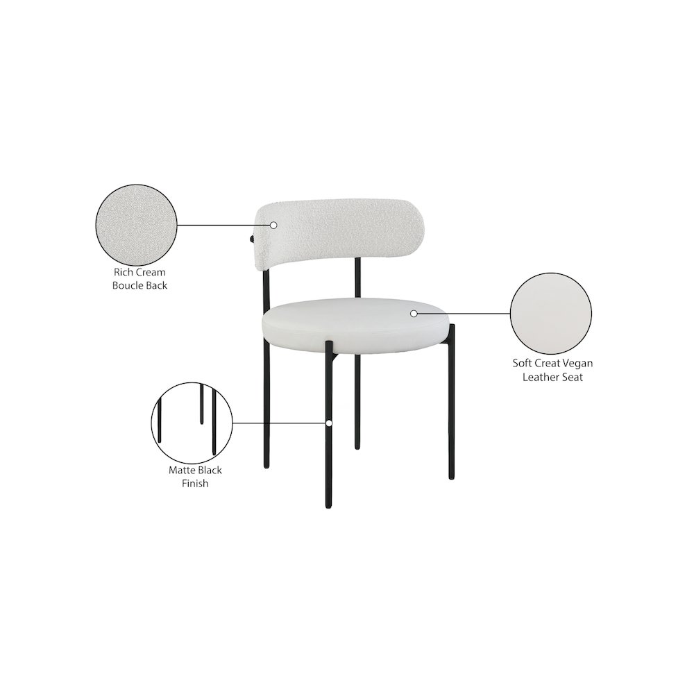 Beacon Cream Vegan Leather and Boucle Fabric Dining Chair, Set of 2. Picture 9