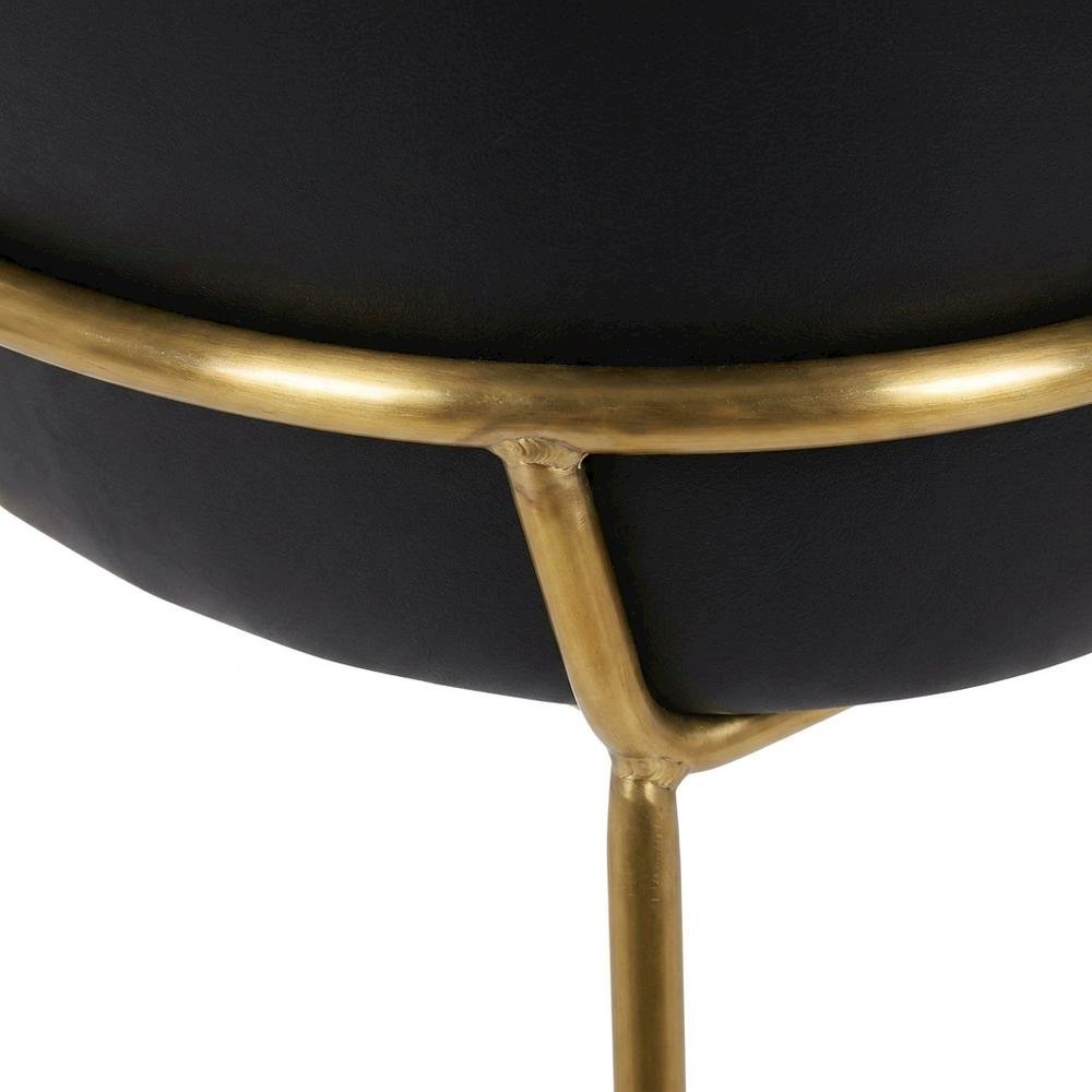 Vegan Leather Dining Chairs with Gold Iron Legs, Black Vegan Leather, Set of 2. Picture 8