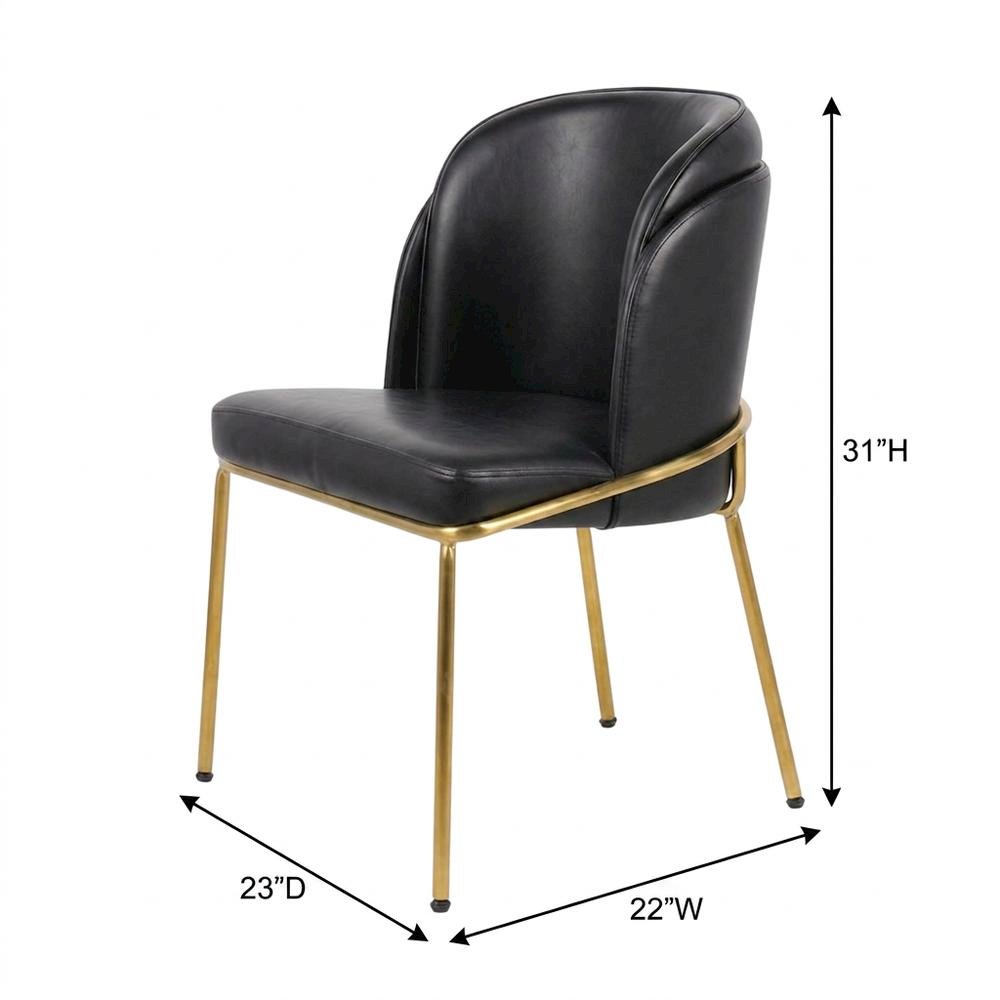 Vegan Leather Dining Chairs with Gold Iron Legs, Black Vegan Leather, Set of 2. Picture 6