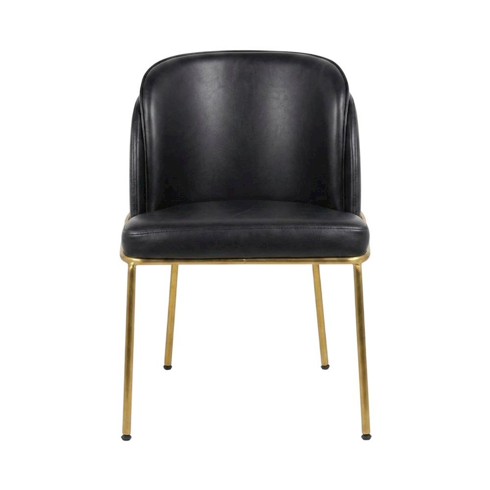 Vegan Leather Dining Chairs with Gold Iron Legs, Black Vegan Leather, Set of 2. Picture 2
