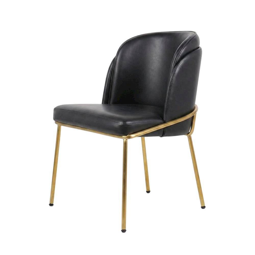 Vegan Leather Dining Chairs with Gold Iron Legs, Black Vegan Leather, Set of 2. Picture 5