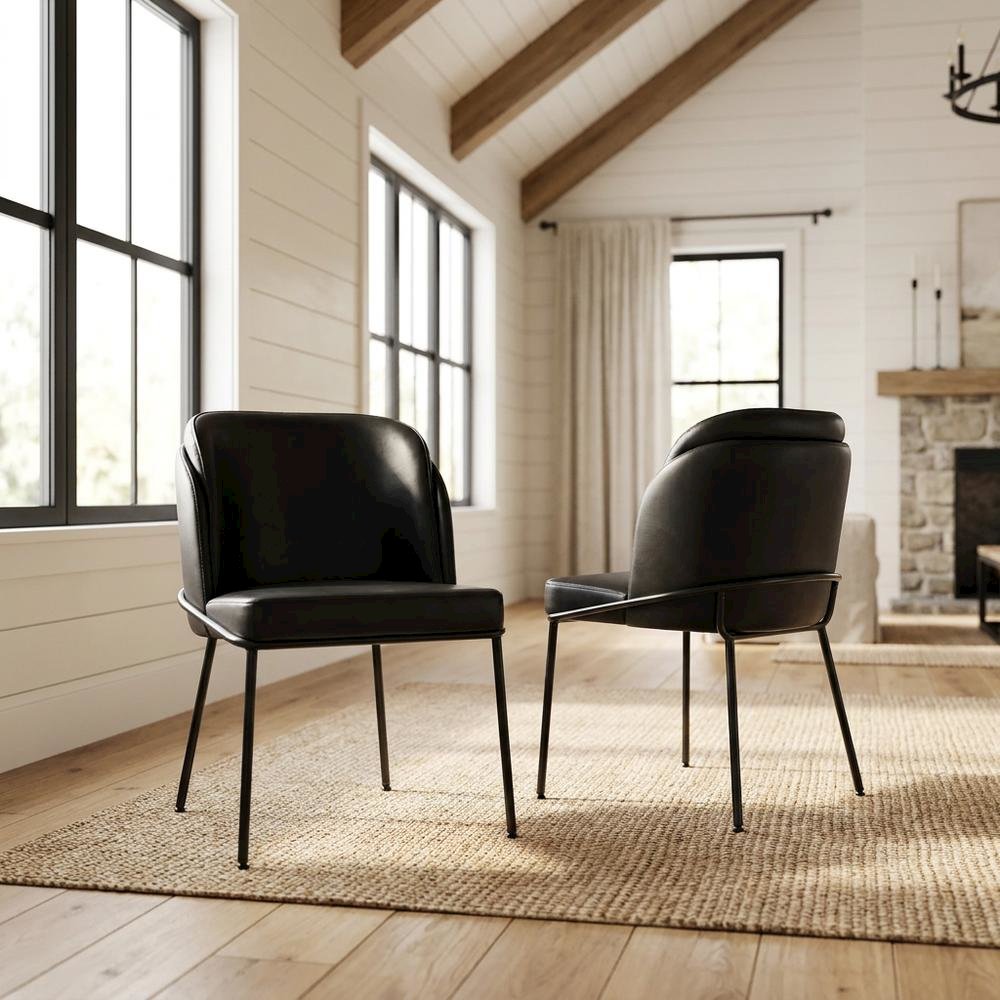 Starlight Canyon Home Vegan Leather Dining Chairs Set of 2, Black Vegan Leather. Picture 2