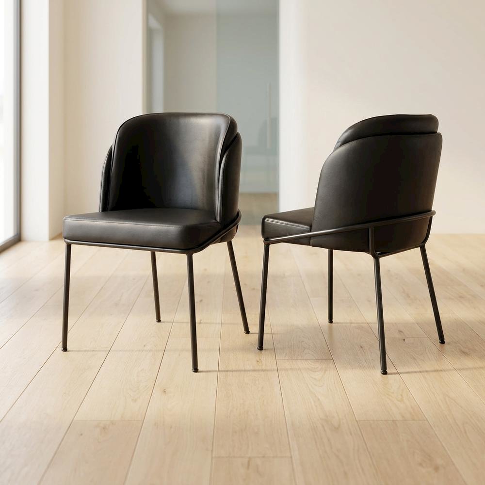 Starlight Canyon Home Vegan Leather Dining Chairs Set of 2, Black Vegan Leather. Picture 3