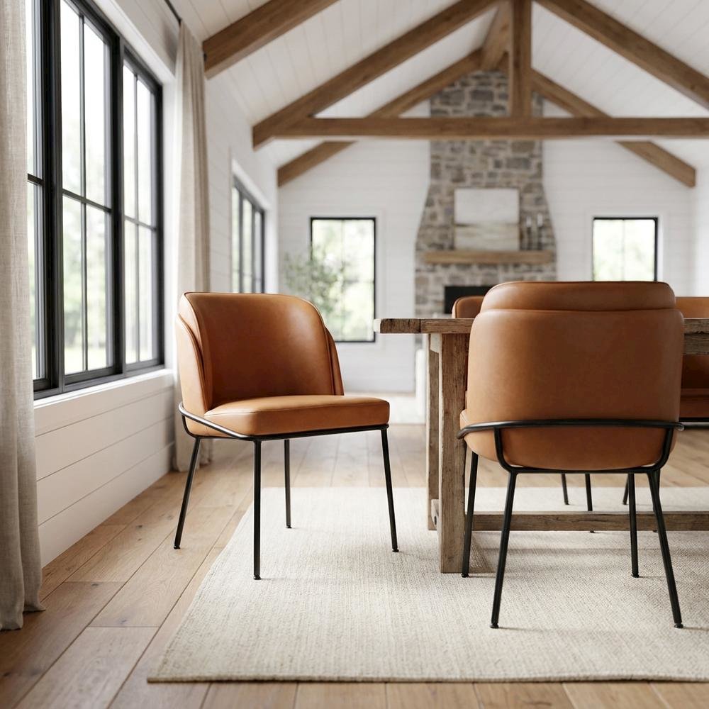 Starlight Canyon Home Vegan Leather Dining Chairs Set of 2, Cognac Vegan Leather. Picture 3