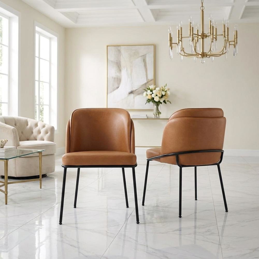 Starlight Canyon Home Vegan Leather Dining Chairs Set of 2, Cognac Vegan Leather. Picture 4