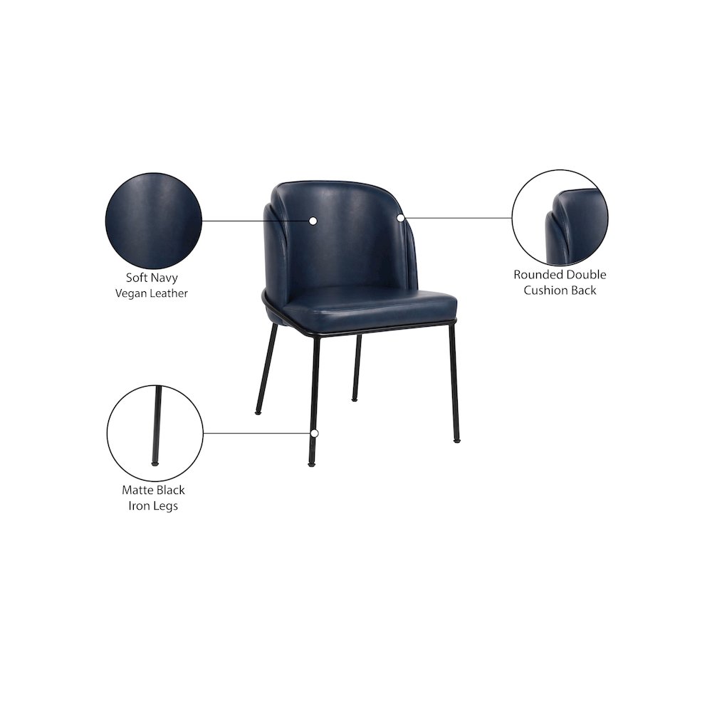 Jagger Navy Vegan Leather Dining Chair, Set of 2. Picture 8
