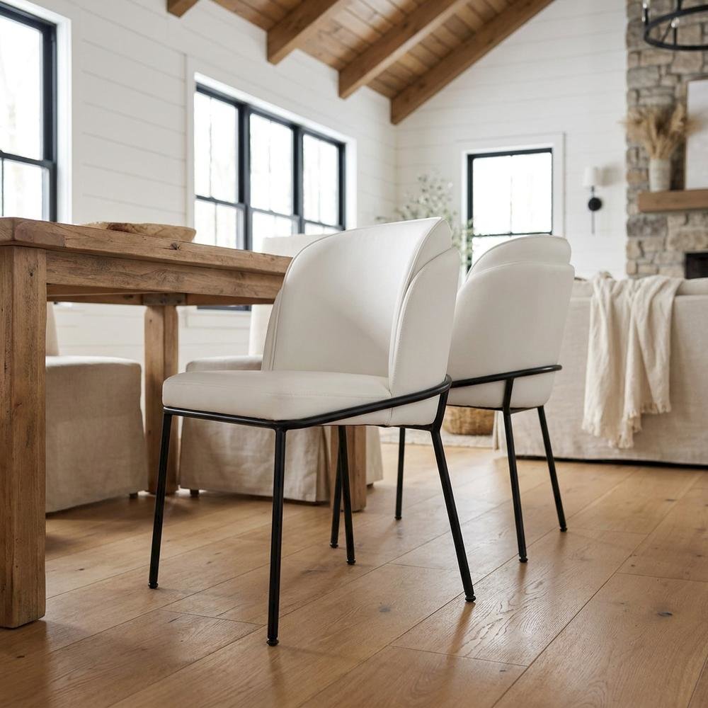 Starlight Canyon Home Vegan Leather Dining Chairs Set of 2, White Vegan Leather. Picture 3