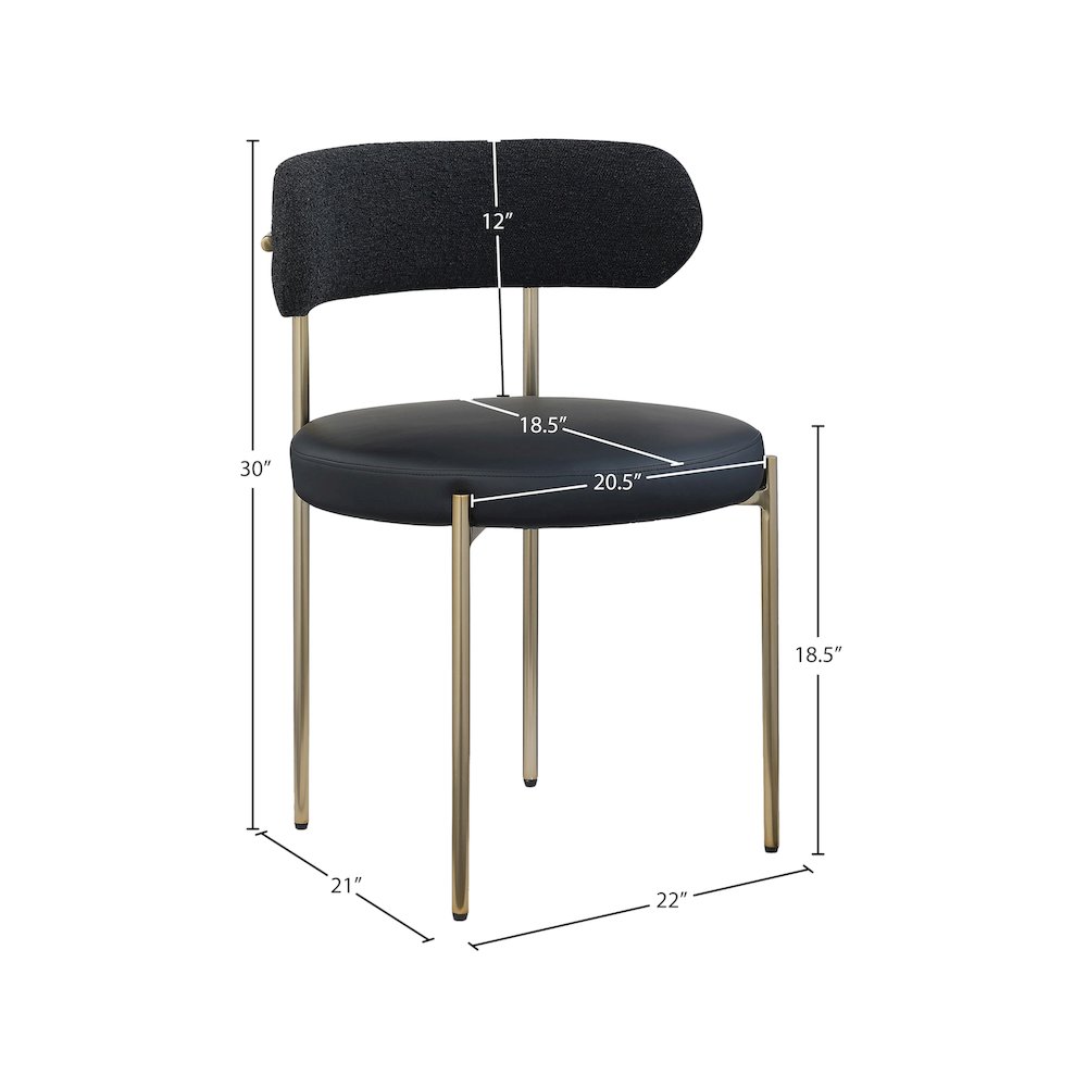 Beacon Black Vegan Leather and Boucle Fabric Dining Chair, Set of 2. Picture 8