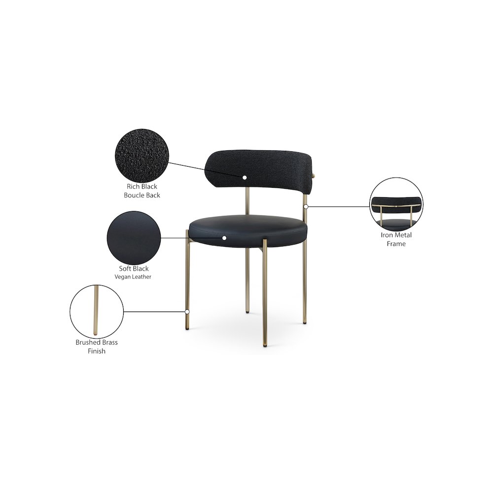 Beacon Black Vegan Leather and Boucle Fabric Dining Chair, Set of 2. Picture 9