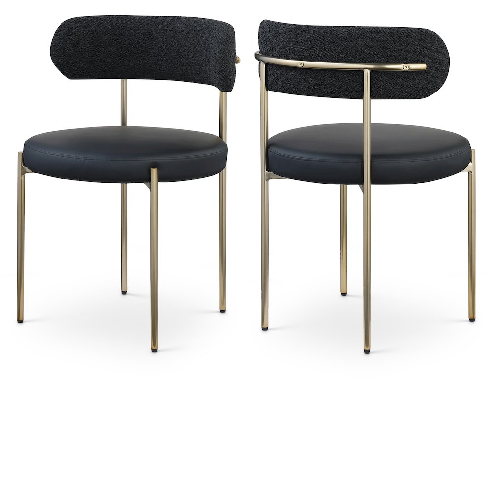 Beacon Black Vegan Leather and Boucle Fabric Dining Chair, Set of 2. Picture 1