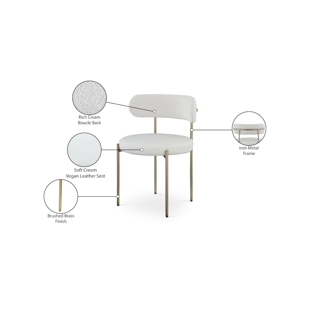 Beacon Cream Vegan Leather and Boucle Fabric Dining Chair, Set of 2. Picture 9